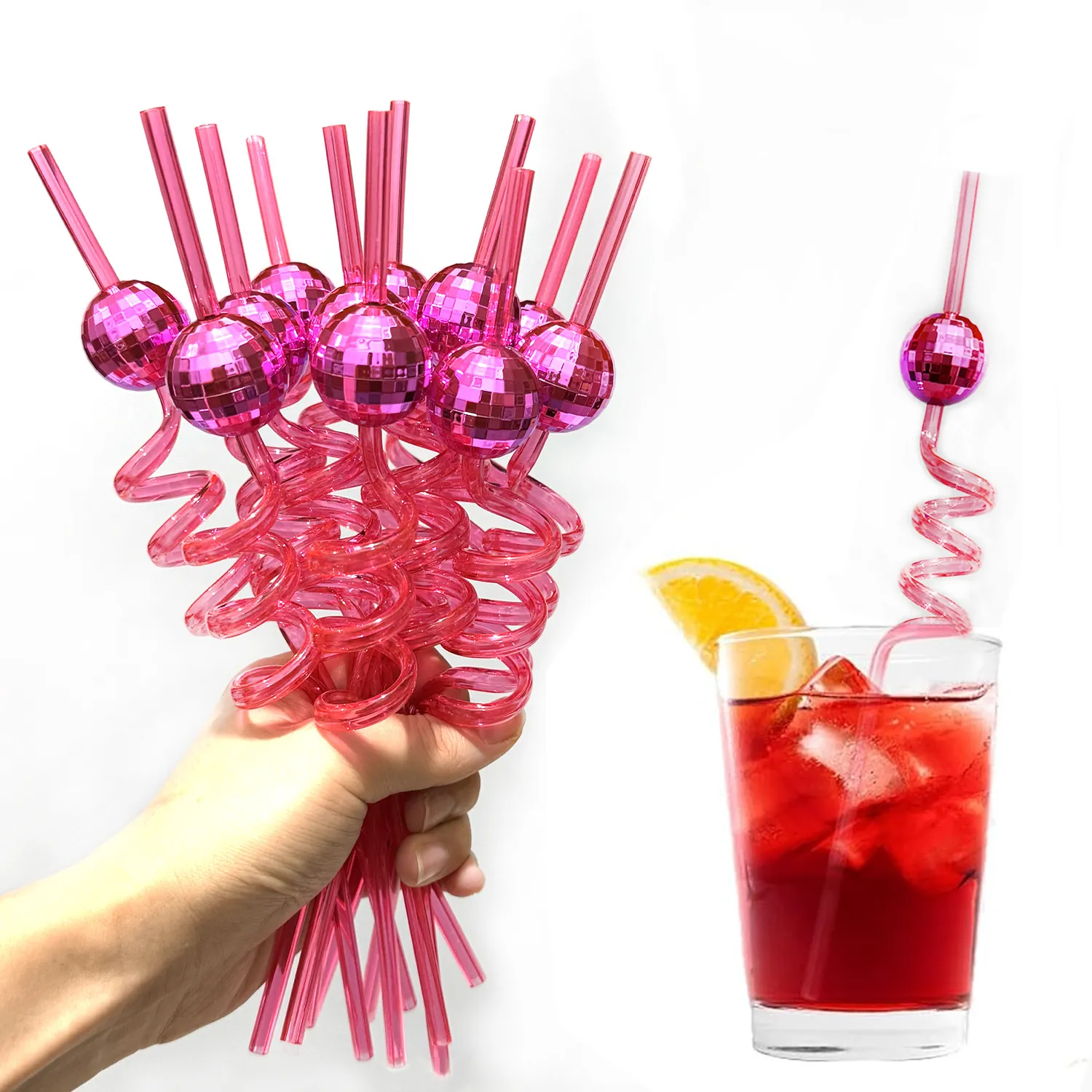 Disco Ball Drinking Straws Plastic Spiral Decorative Cocktail Party Tableware Accessories Retro Mirror Ball Styling
