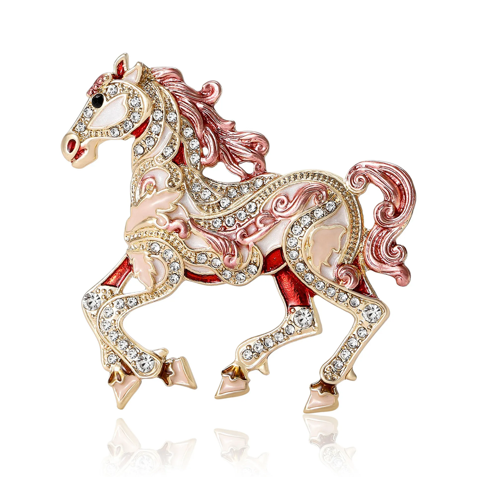 Cute Horse Brooch Alloy Enamel Rhinestone Animal Pin Jewelry For Women Vintage Fashion Clothing Accessory Gift
