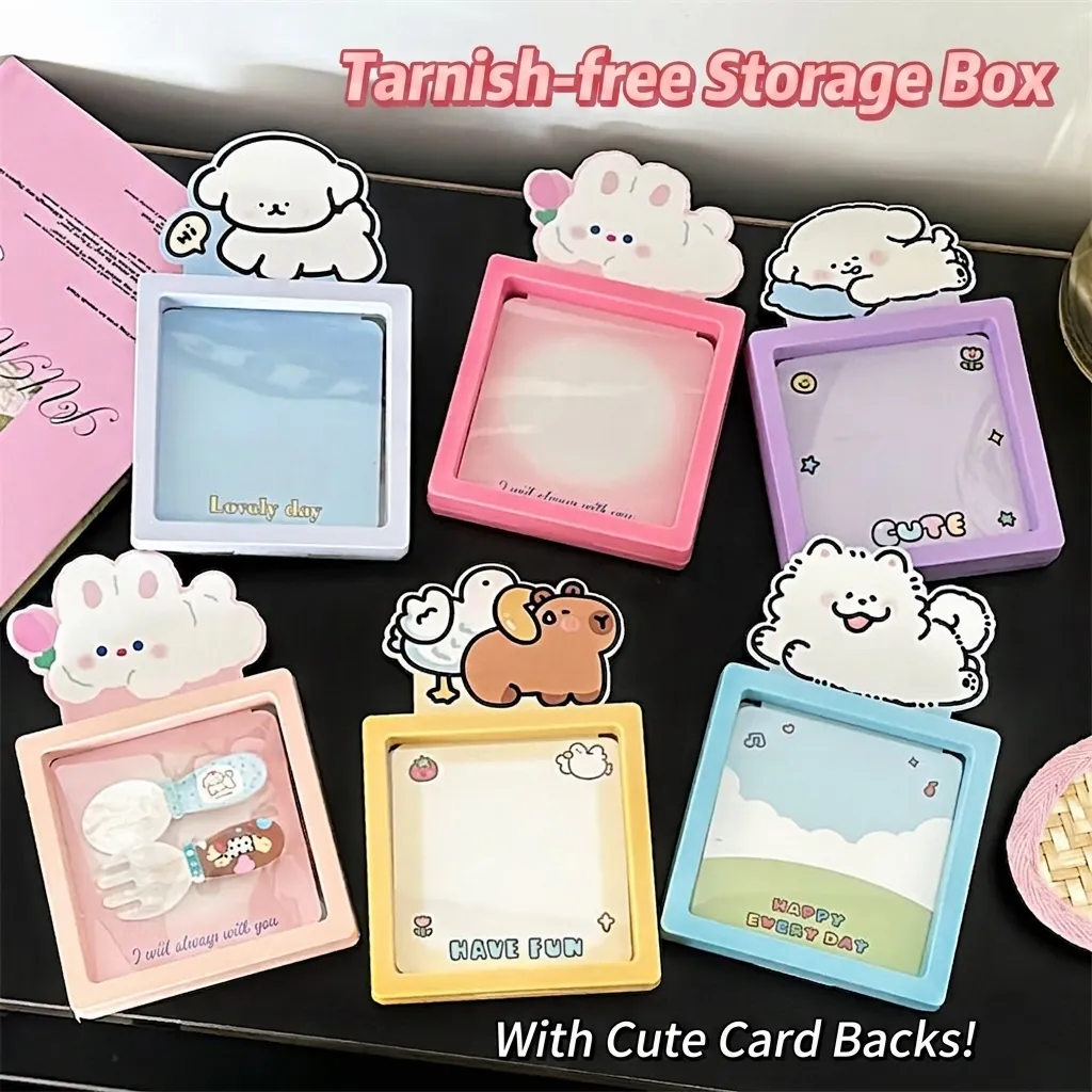 Jewelry Display Box PE Film Anti-Oxidation Dustproof Cute Cartoon Floating Suspension Frame For Earrings Rings Small Items