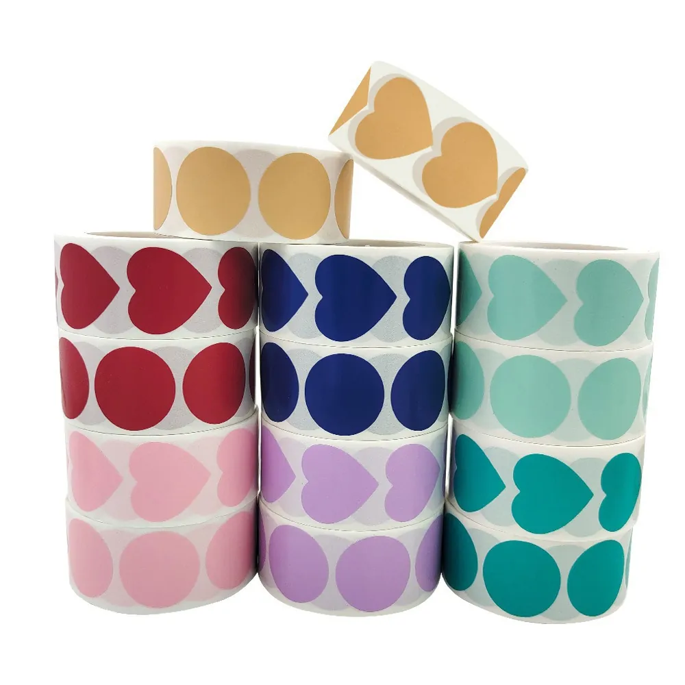 Colorful Geometric Heart Round Stickers Waterproof Self Adhesive Labels For Journaling Scrapbooking Gift Sealing Decoration