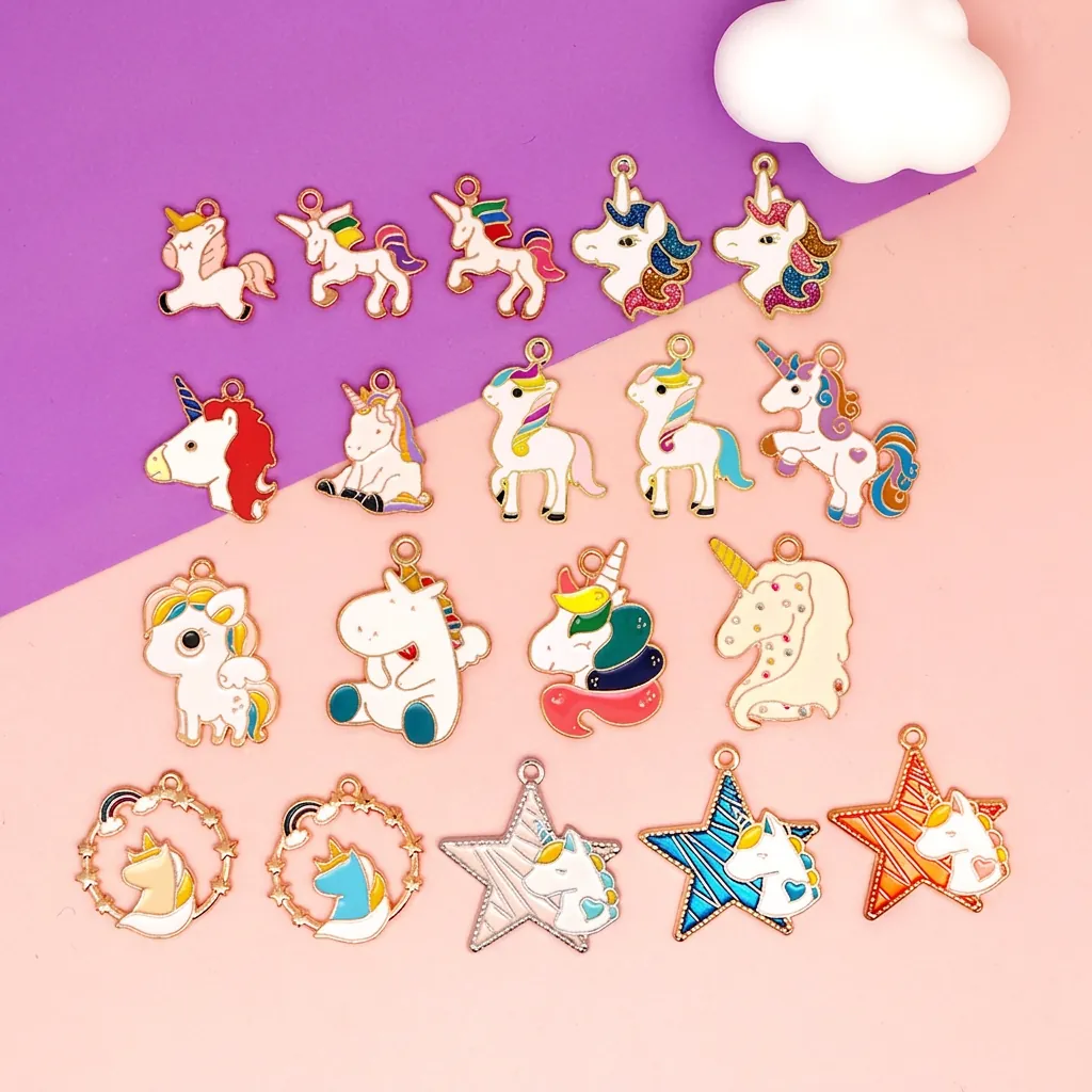 Cartoon Unicorn Charms Alloy Enamel Colorful For DIY Jewelry Making Necklaces Bracelets Hair Accessories