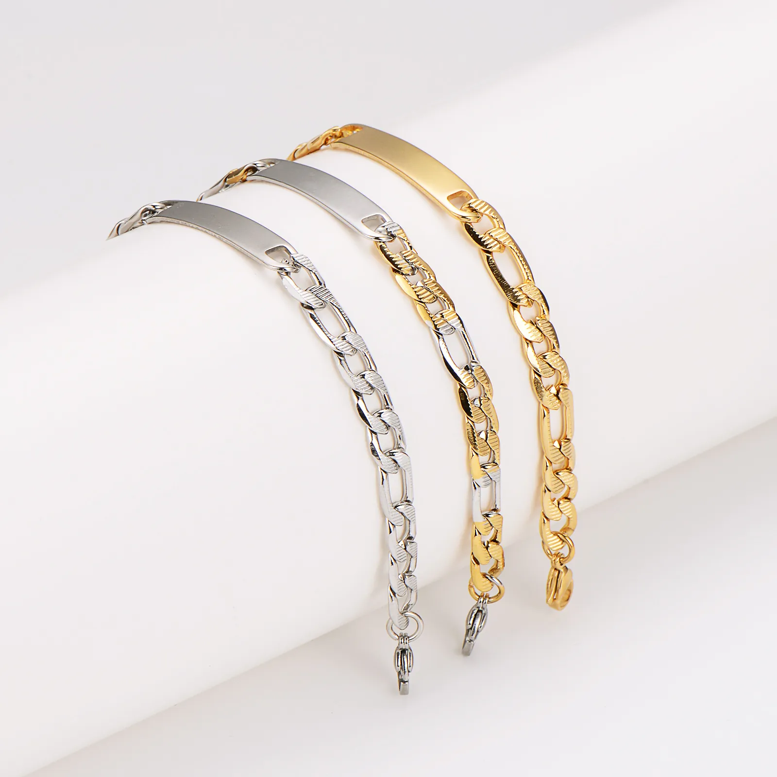 Men's Stainless Steel ID Plate Bracelet Figaro Chain Hip Hop Spliced Link Jewelry For Daily Wear