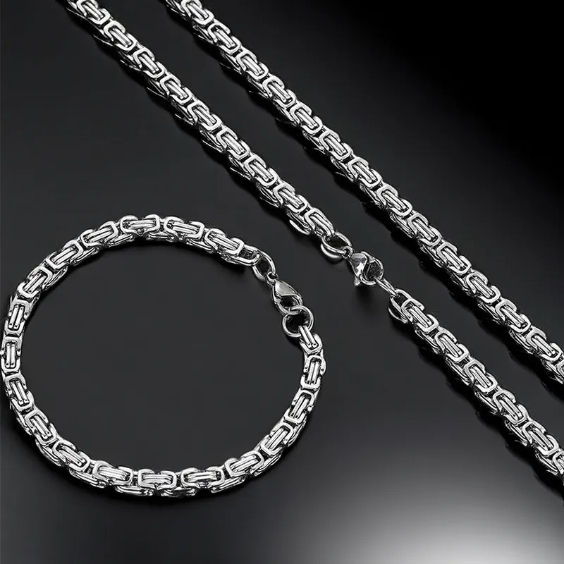 Byzantine Chain Necklace Stainless Steel Heavy Metal Link Non Fading Jewelry Gift For Men Women