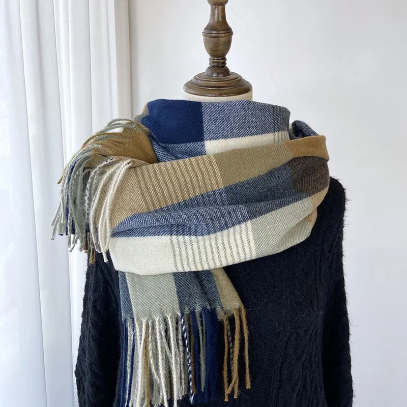 Checkered Scarf Imitation Cashmere Thickened Warm Winter Shawl With Tassels Geometric Plaid Fashion Wrap For Women