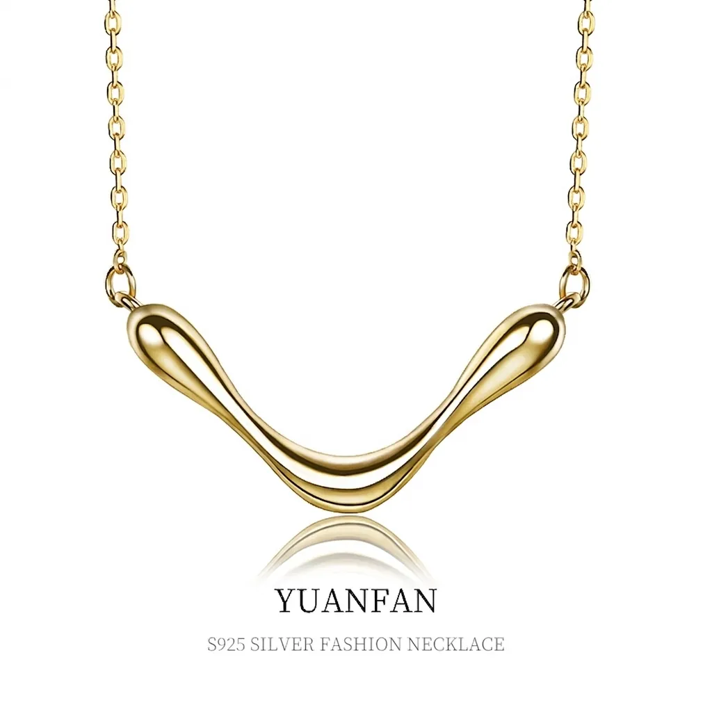Collana in Argento Sterling 925 a Forma di V Per Donna Minimalista Pendente Geometrico Fluido Gioielli Regalo di Lusso