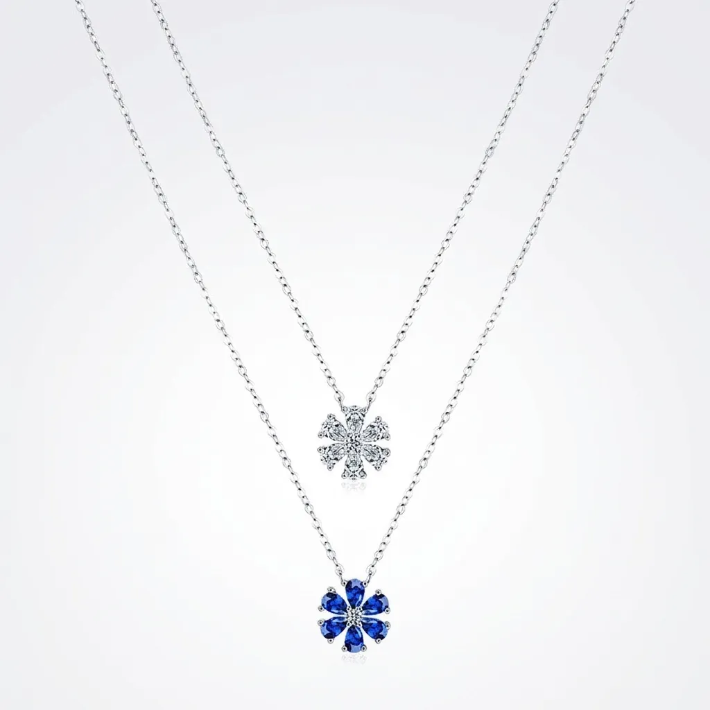 925 Sterling Silver Flower Pendant Necklace For Women Elegant Zirconia Snowflake Clavicle Chain Korean Style Daily Jewelry