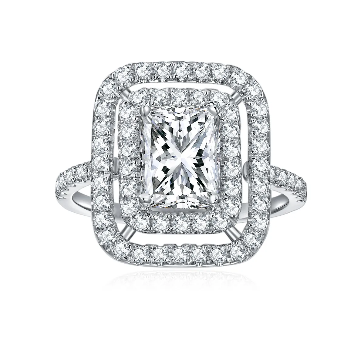 Anello in Moissanite Taglio Radiant 2 Carati per Donna Argento Sterling 925 Galvanizzato Doppio Halo Fidanzamento Anniversario Gioielli