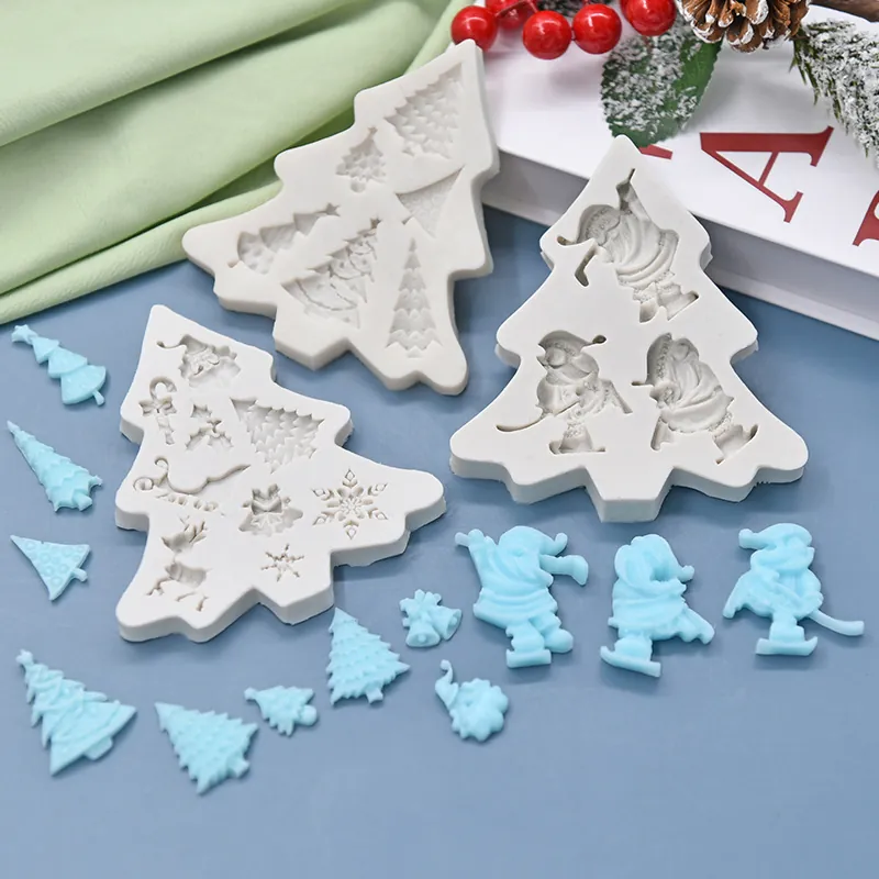 Christmas Tree Silicone Cake Mold Santa Claus Reindeer Snowflake Pattern Fondant Chocolate Baking DIY Holiday Decor