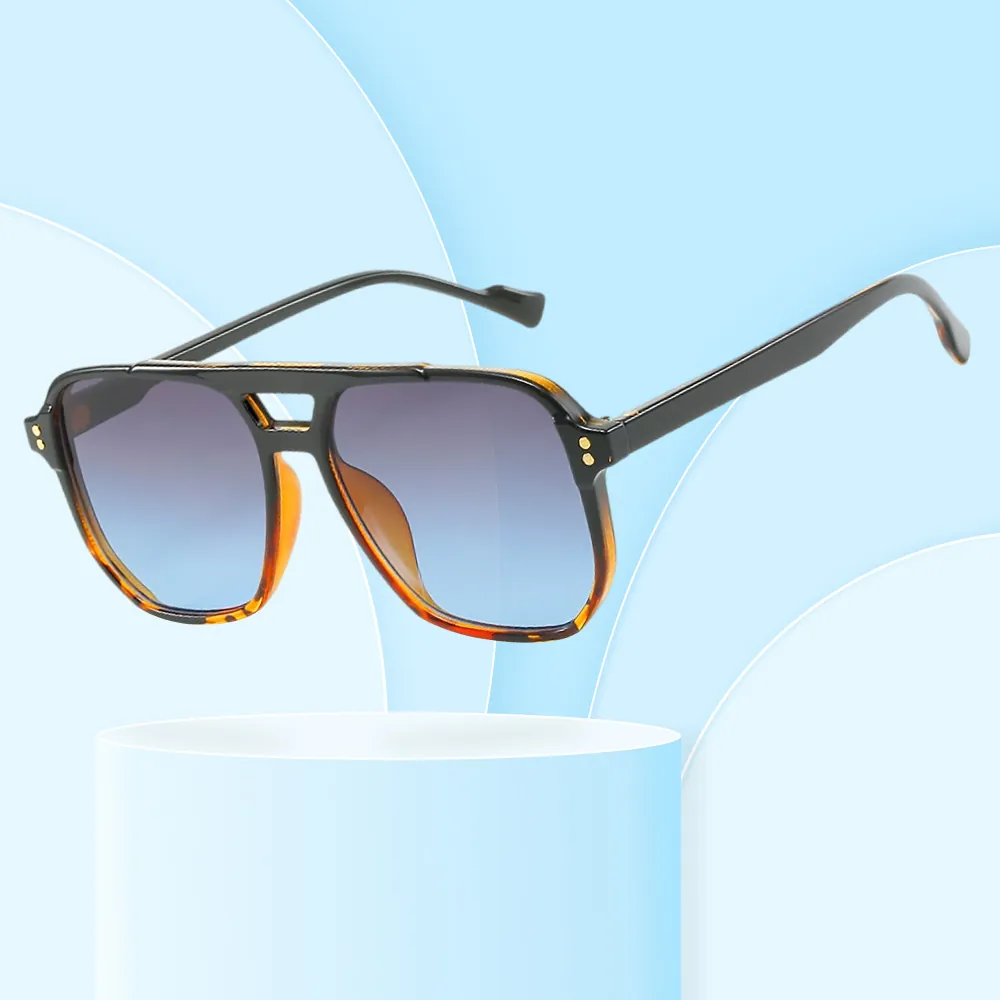 Vintage Aviator Sunglasses Double Bridge Large Frame UV400 Protection PC Trendy Retro Gradient Lens Rivet Unisex