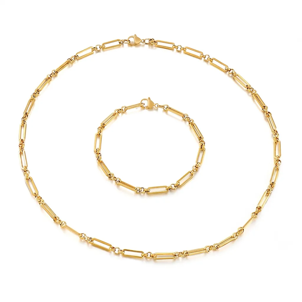 Ensemble Collier Et Bracelet Chaîne Trombone Bijoux En Acier Inoxydable Pour Femmes Mode Minimaliste Moderne