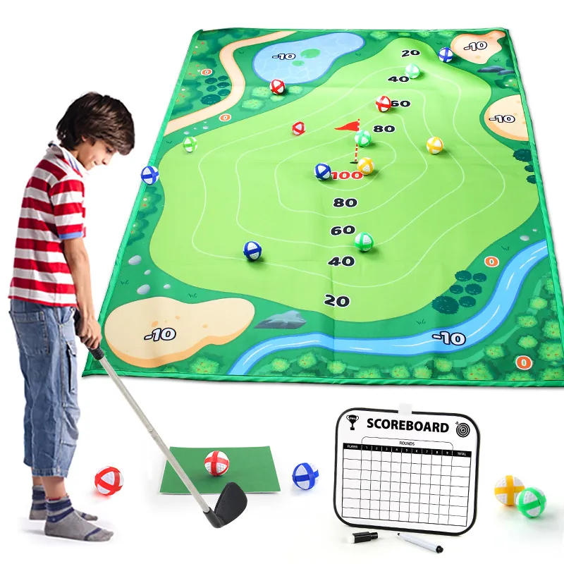 Juego De Golf Chipping Para Niños Con Alfombrilla Plegable Palo De Acero Inoxidable Desmontable Bolas Pegajosas