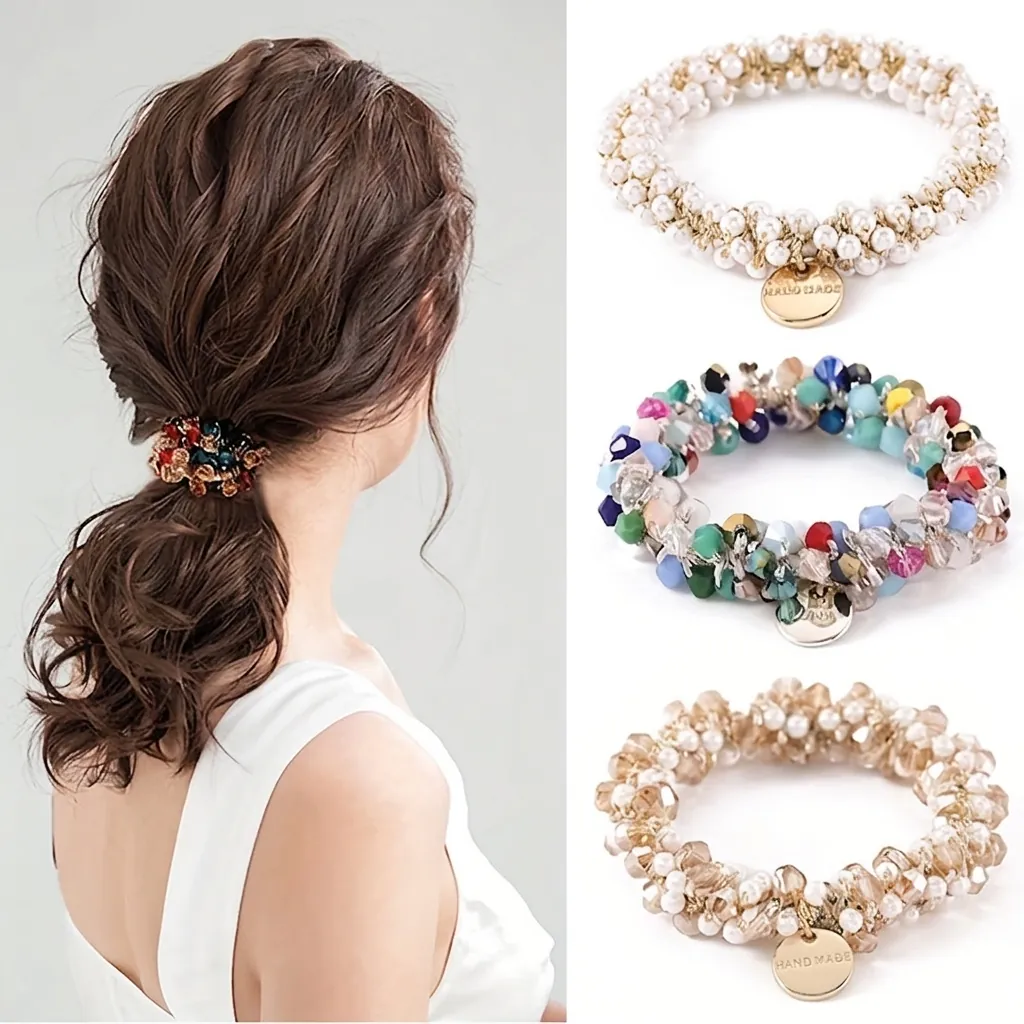 Élastiques À Cheveux Künstliche Perles De Cristal Bracelet Double Usage Porte Queue De Cheval Style Coréen Bijoux De Cheveux Élégants