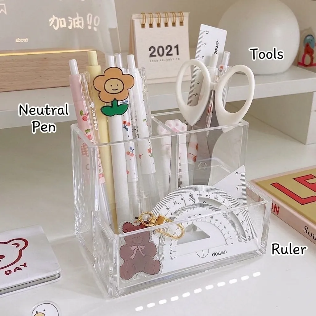 Porte-stylo En Acrylique Transparent Organisateur De Bureau Multi-grille Pour Papeterie Et Pinceaux De Maquillage Style Minimaliste Bureau