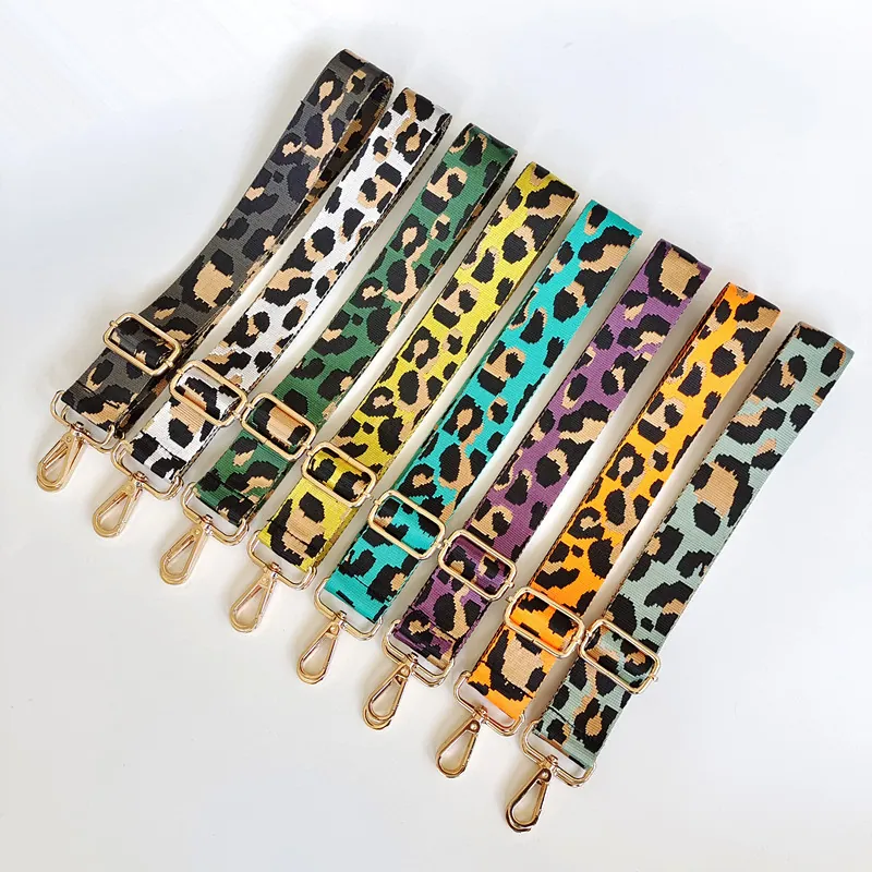 Leopard Print Wide Bag Strap Replacement Polyester Jacquard Adjustable Crossbody Shoulder Handbag Hardware Accessories