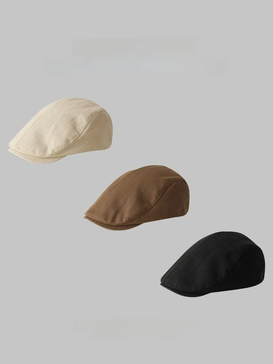 Vintage British Style Cotton Newsboy Cap For Men Women Solid Color Adjustable Ivy Flat Cap Breathable Retro Forward Hat