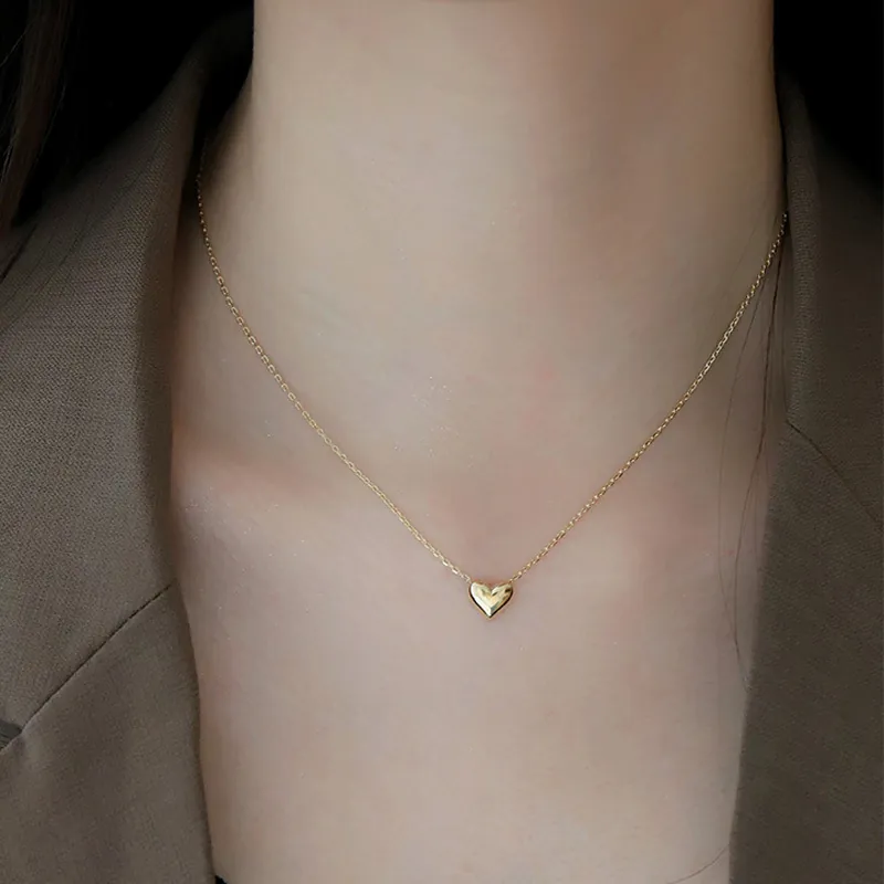Heart Pendant Necklace 925 Sterling Silver Gold Plated Minimalist French Classic Clavicle Chain For Women