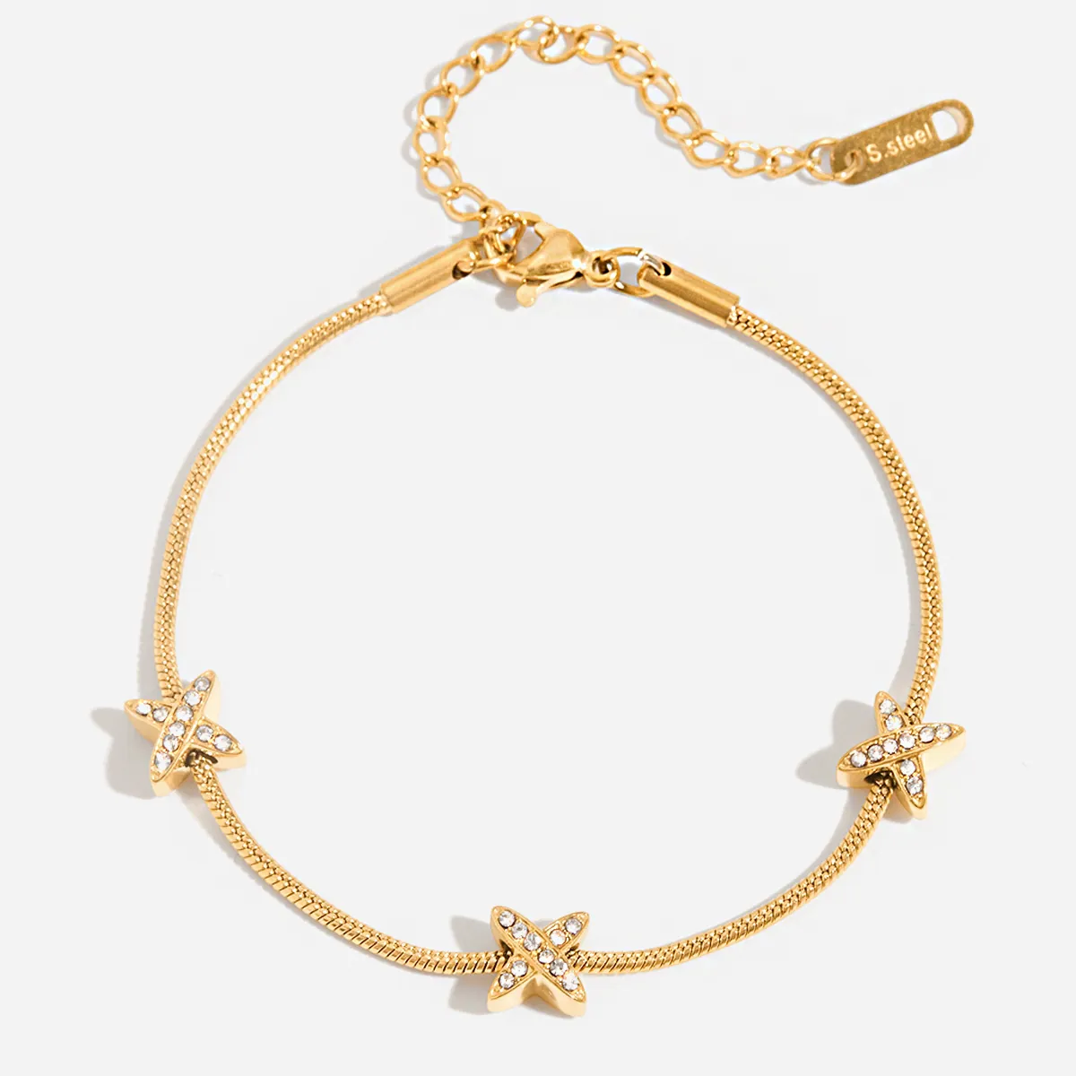 Bracciale In Acciaio Inossidabile Placcato Oro Zircone Ciondoli Stella Catena Serpente Regolabile Per Donna
