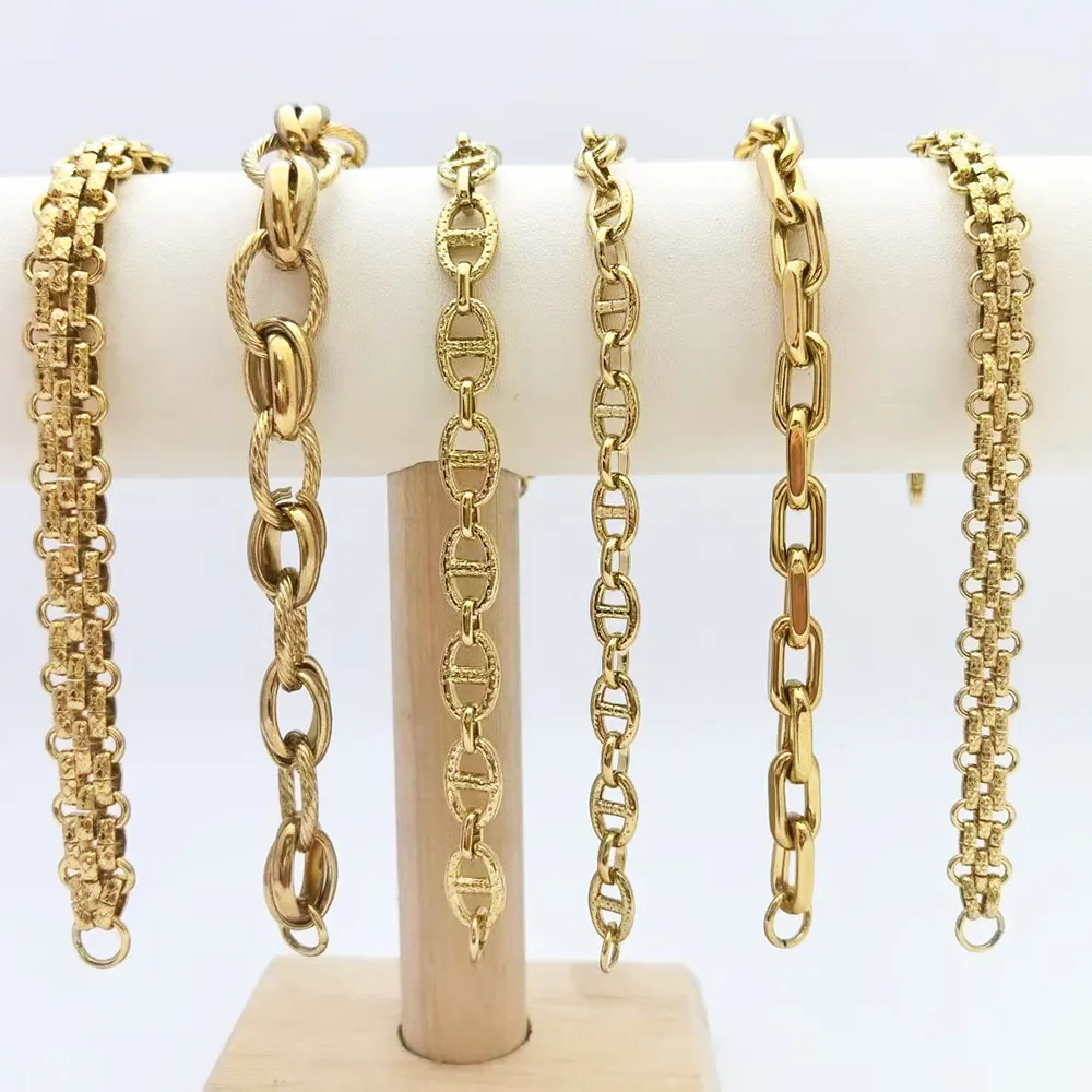 Chain Bracelet Stainless Steel 18K Gold Plated Punk Geometric Anchor Link Chunky Jewelry For Men Women