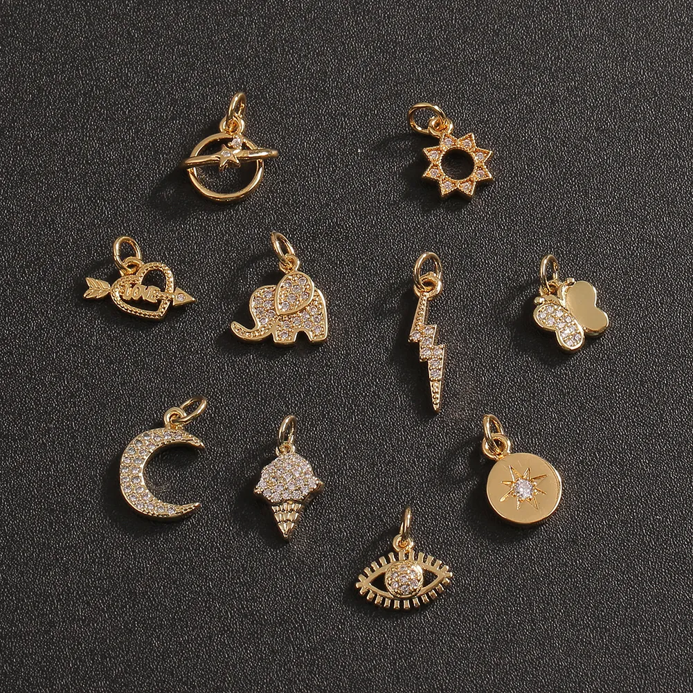 Colgantes Charms DIY Moda Cobre Chapado En Oro Real Con Circonita Accesorios Para Hacer Joyas Pendientes