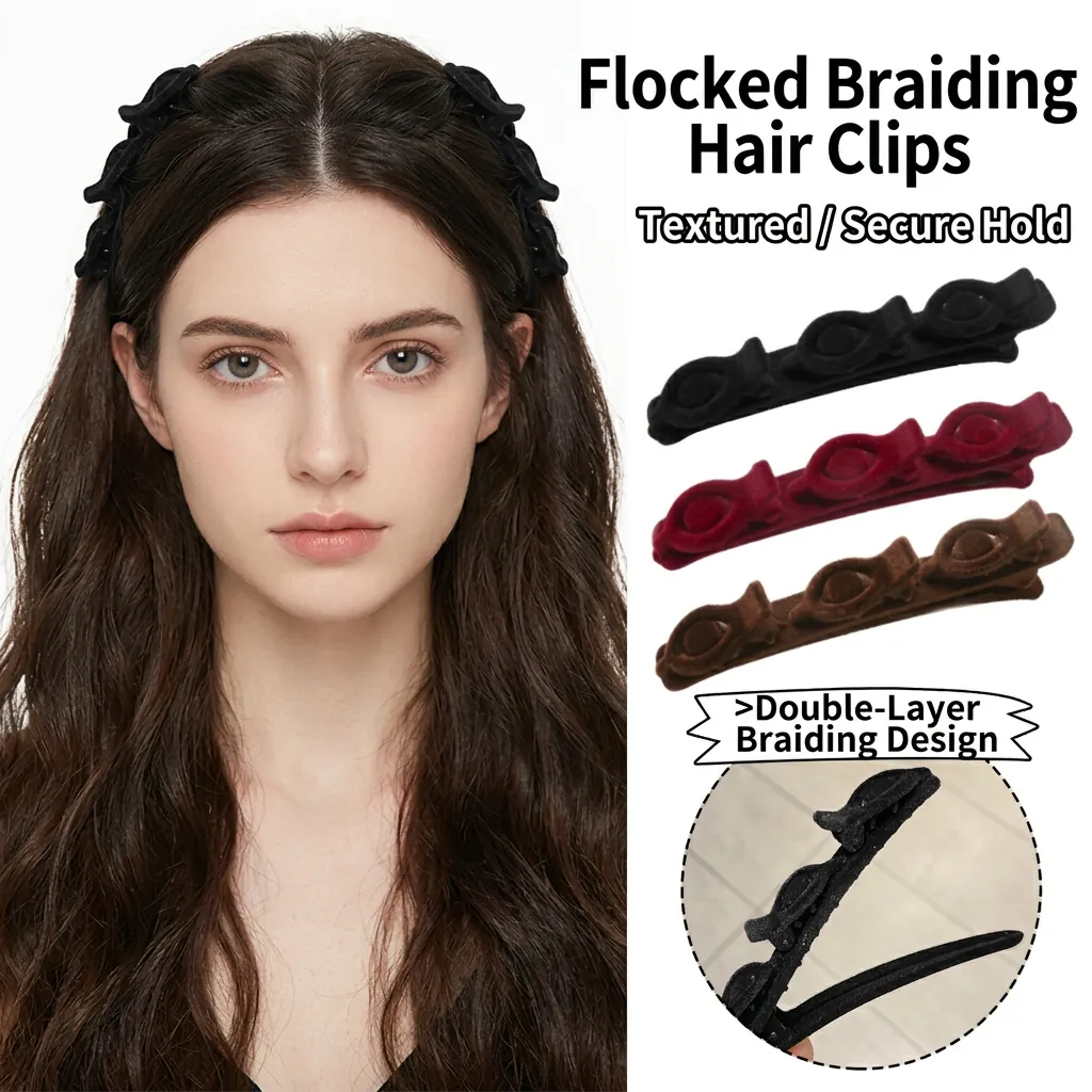 Flocked Velvet Braided Hair Clips Double Layer Duckbill Clips For Women High Cranial Top Styling Elegant Accessory