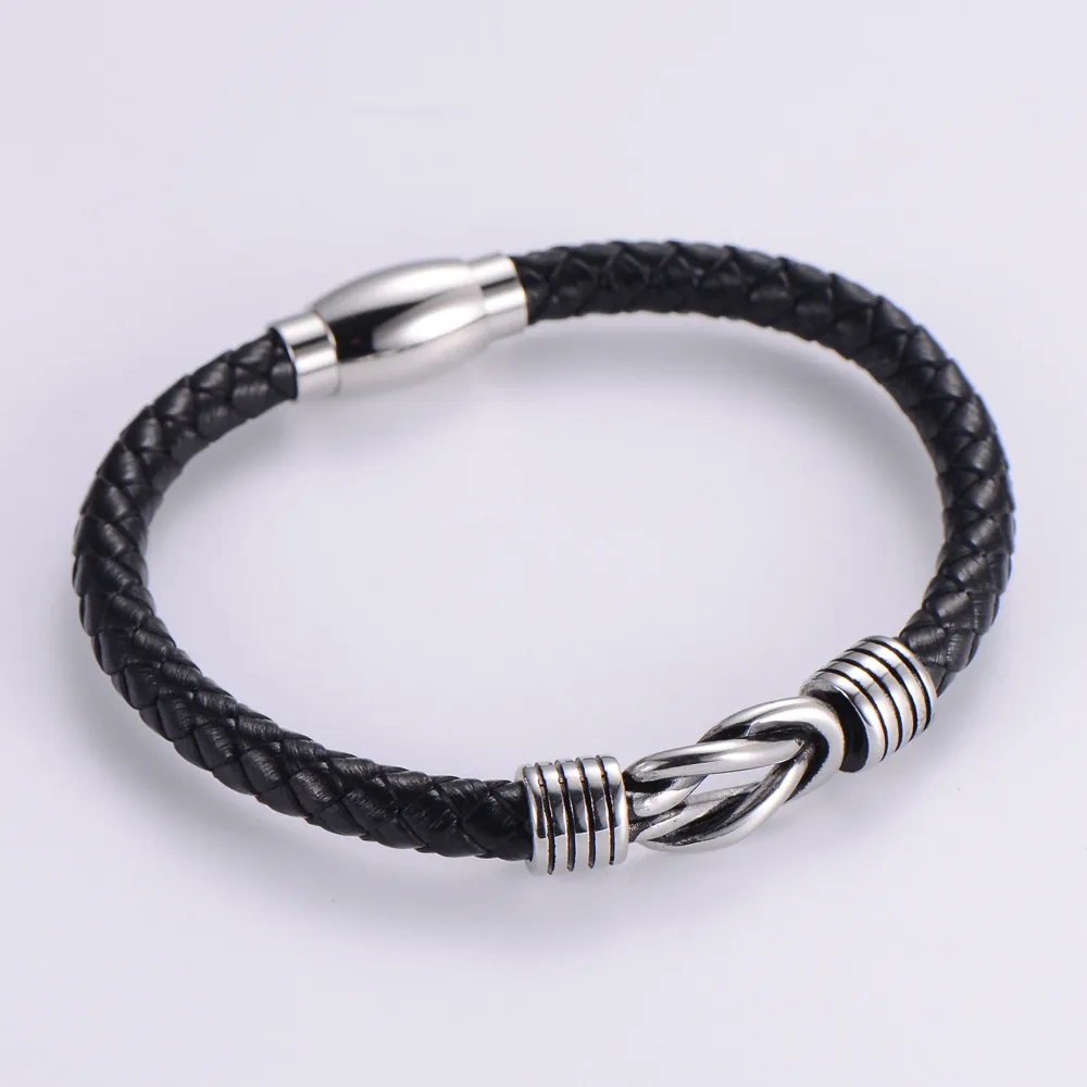 Bracciale Da Uomo In Pelle Intrecciata Con Chiusura Magnetica In Acciaio Inossidabile Nodo Infinito Gioielli Punk Hip Hop