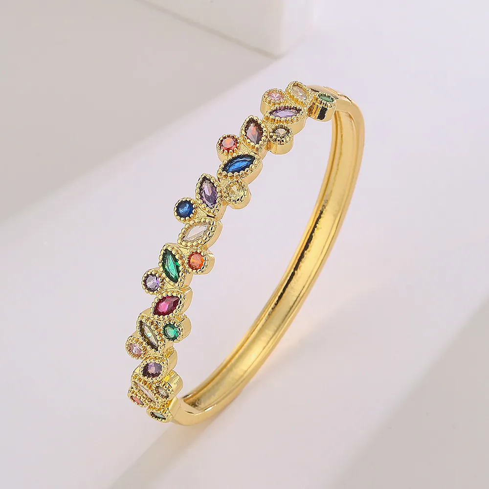 Brazalete De Cobre Con Circonita De Corte Marquise Para Mujer Chapado En Oro Geométrico Bisagra Joyería De Lujo