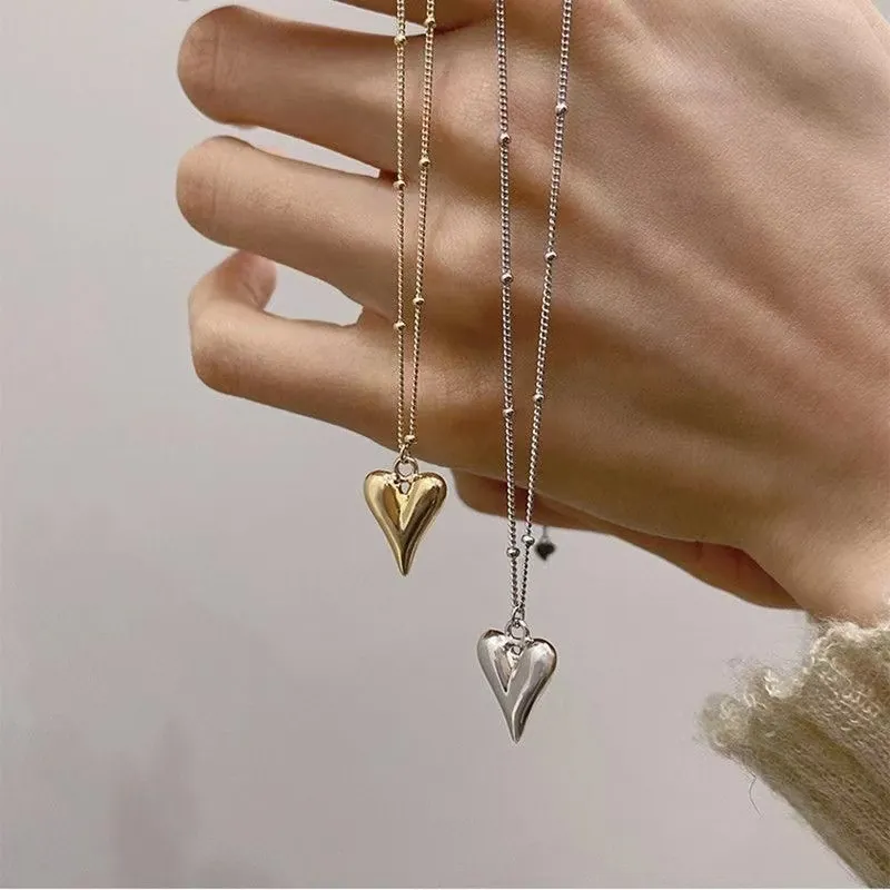 Puffy Heart Pendant Necklace Alloy Titanium Steel Satellite Chain Elegant Jewelry For Women