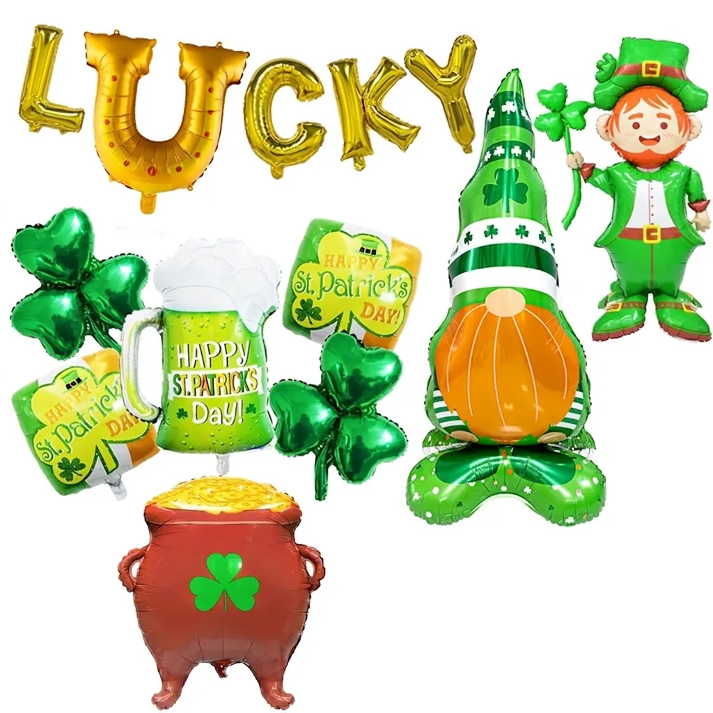 St Patricks Day Foil Balloons Green Shamrock Lucky Letter Beer Mug Irish Leprechaun Theme Party Decoration Supplies Collection