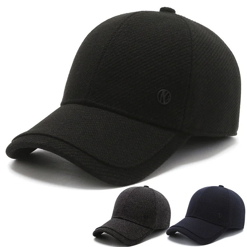 Men Winter Baseball Cap Acrylic Woolen Warm Windproof With Built-In Ear Flaps Adjustable Outdoor Vintage Hat
