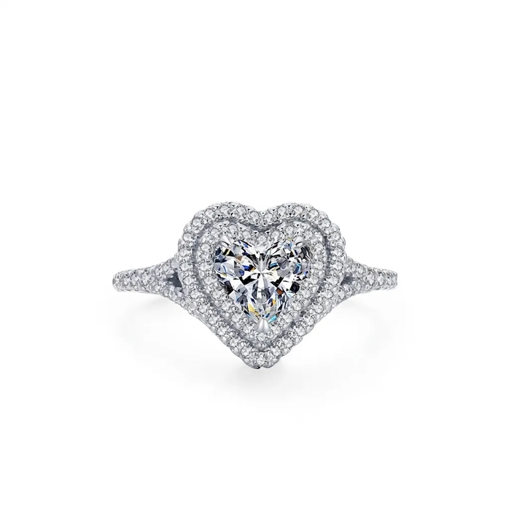 925 Sterling Silver Heart Ring Cubic Zirconia Double Halo Wedding Engagement Ring Fashion Jewelry For Women Valentine Gift