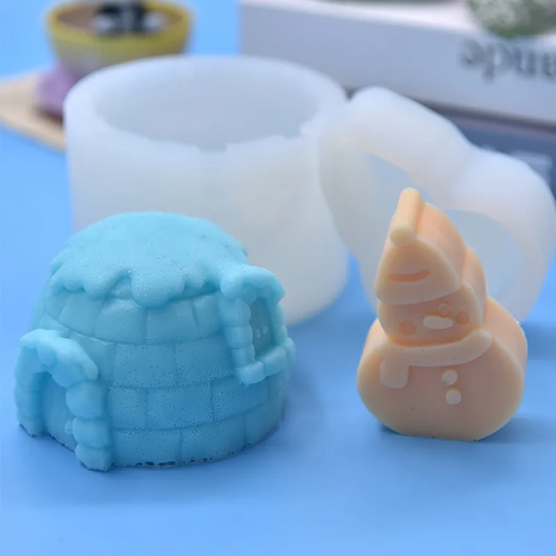 Snowman Igloo Shaped Silicone Cake Molds For DIY Baking Chocolate Fondant Candle Making Christmas Winter Theme White