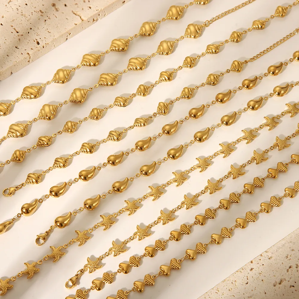 Collana In Acciaio Inossidabile Placcato Oro 18K Stella Marina Cuore Conchiglia Goccia D'acqua Gioielli Impermeabili