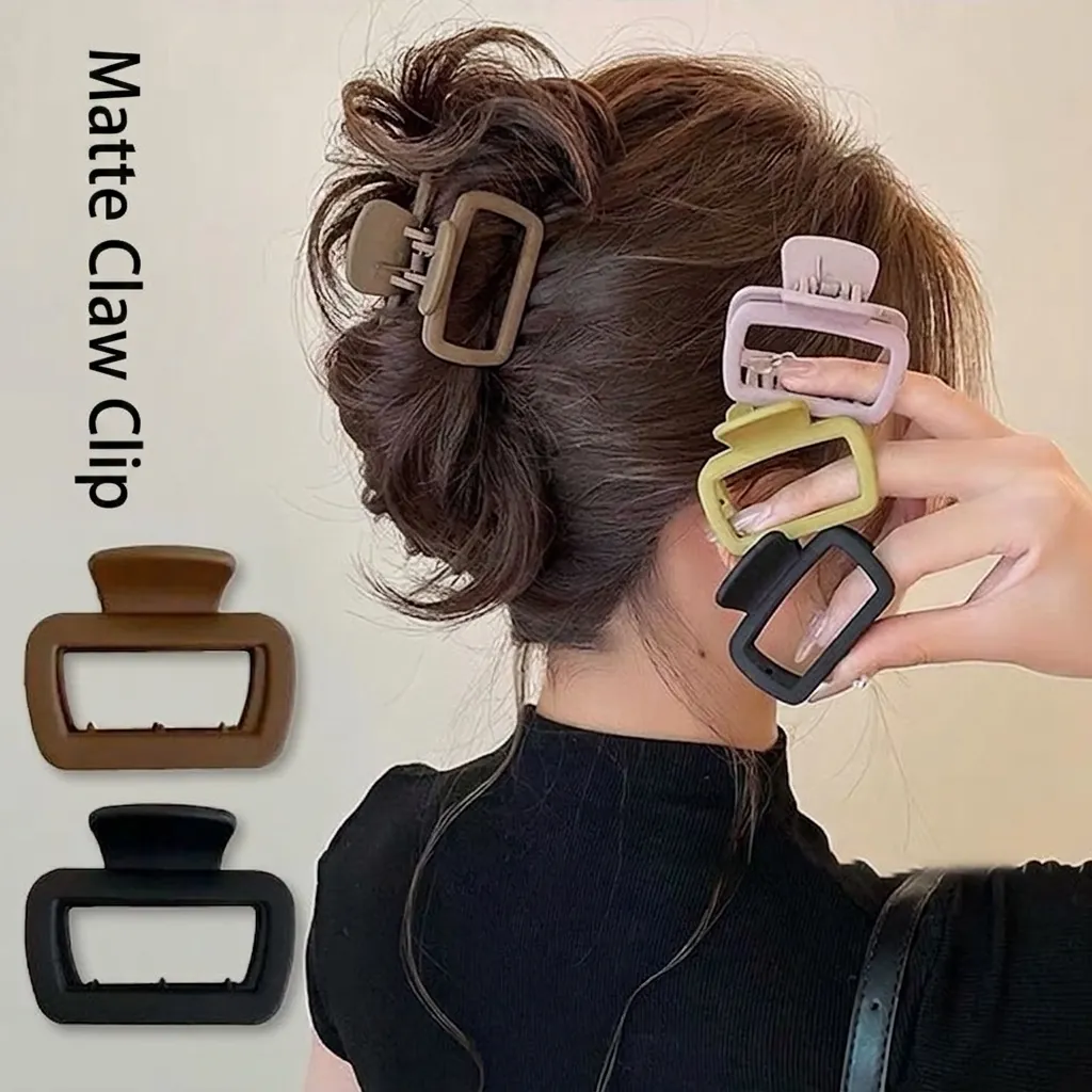 Matte Hair Claw Clips Small Rectangular Hollow Square Non-Slip Acrylic Hairpins For Women Girls Daily Styling