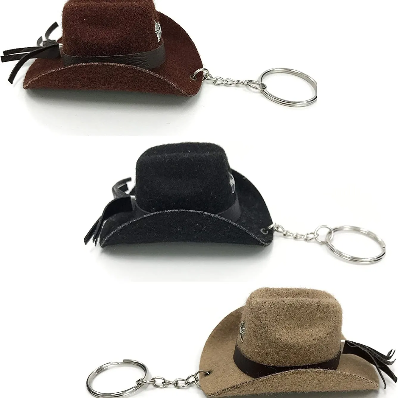 Mini Cowboy Hat Keychain Western Style Felt Metal Star Charm Decorative Bag Pendant Key Ring Accessory