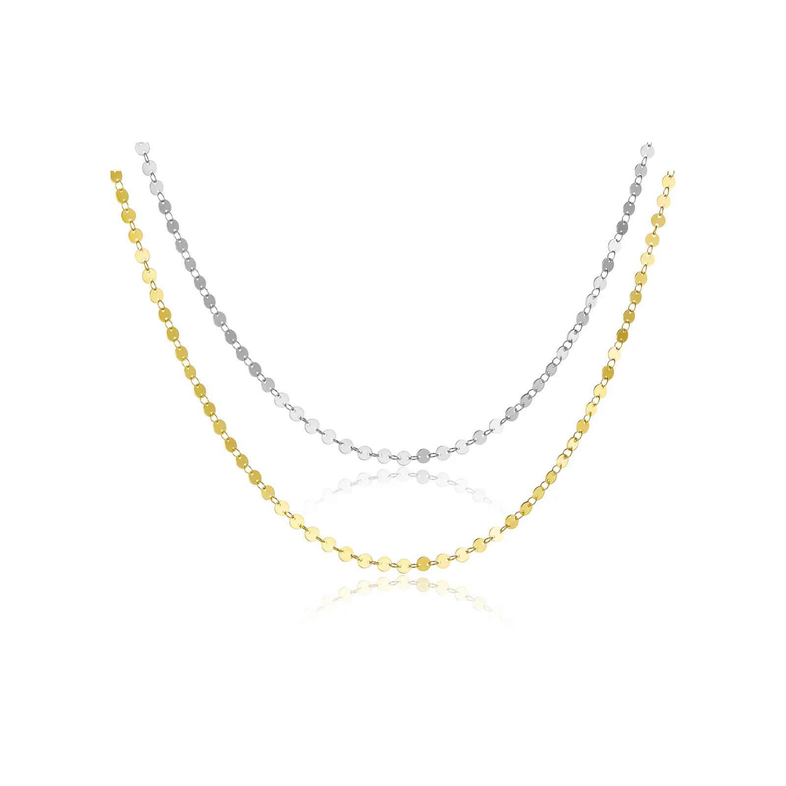 Collana E Bracciale Minimalista Con Dischi Di Paillettes Tonde Per Donna Argento Sterling 925 Placcato Oro Regolabile Gioielli