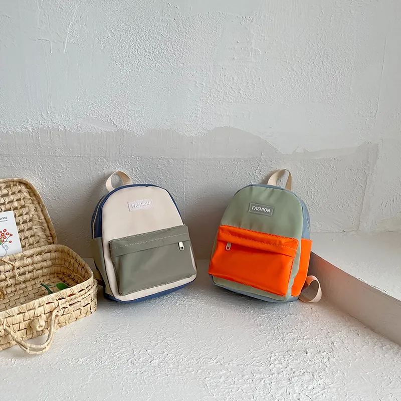Kids Color Block Nylon Backpack Lightweight Schoolbag Kindergarten Toddlers Korean Style Trendy Fashion Outdoor Travel