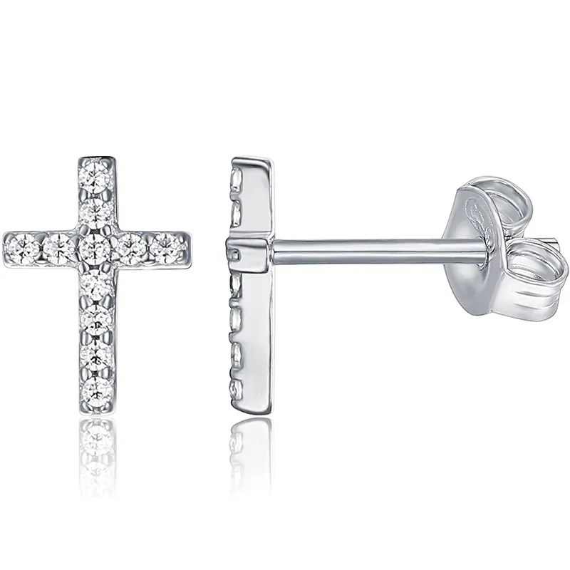 Fashion 925 Sterling Silver Cross Stud Earrings For Women Shiny Rhinestone Inlaid Hypoallergenic Electroplated Jewelry