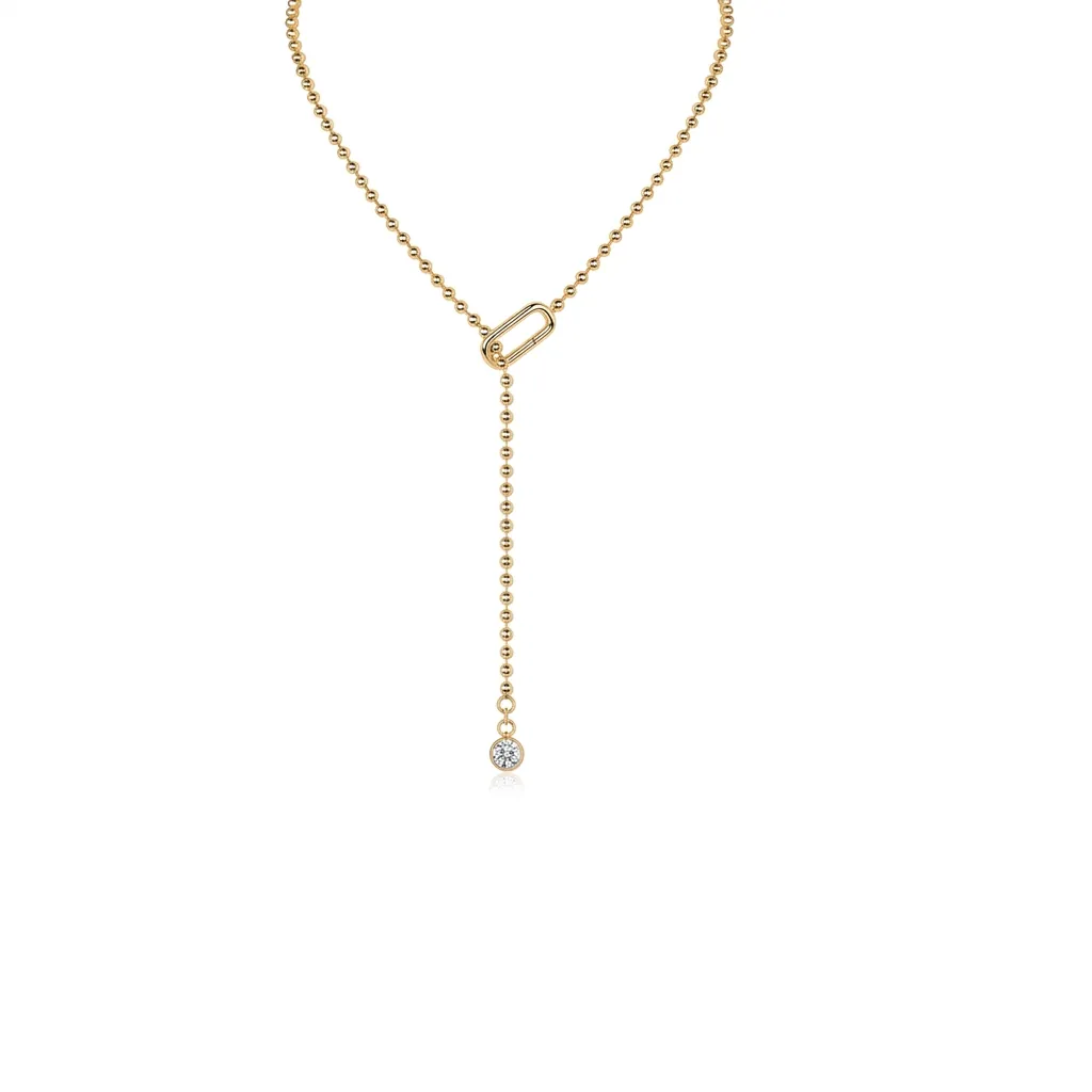 925 Sterling Silver Moissanite Pendant Necklace For Women 18K Gold Plated Bead Chain Y-Shaped Geometric Lariat Jewelry