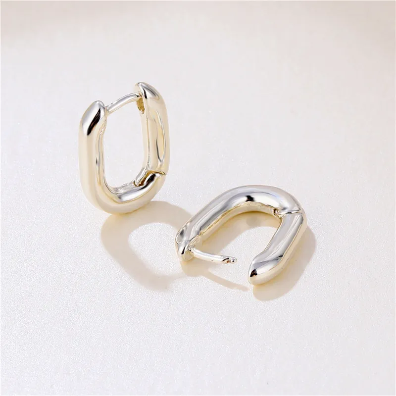 Minimalist U-Shaped Hoop Earrings For Women Geometric Oval Rectangle Copper Gold Silver Plated Personalized Fashion Jewelry
