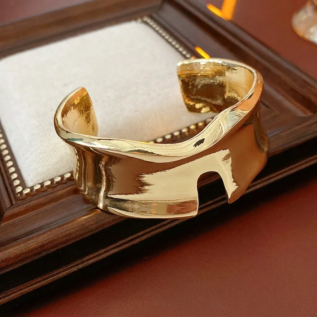Bracciale Polsino Onda Irregolare Lega Minimalista Lucido Aperto Gioielli Moda Per Donne