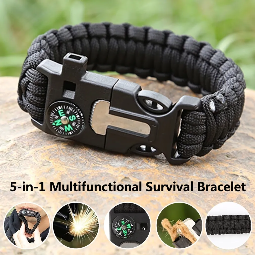 Multipurpose Paracord Survival Bracelet With Compass Whistle Fire Starter Scraper Outdoor Camping Emergency Gear