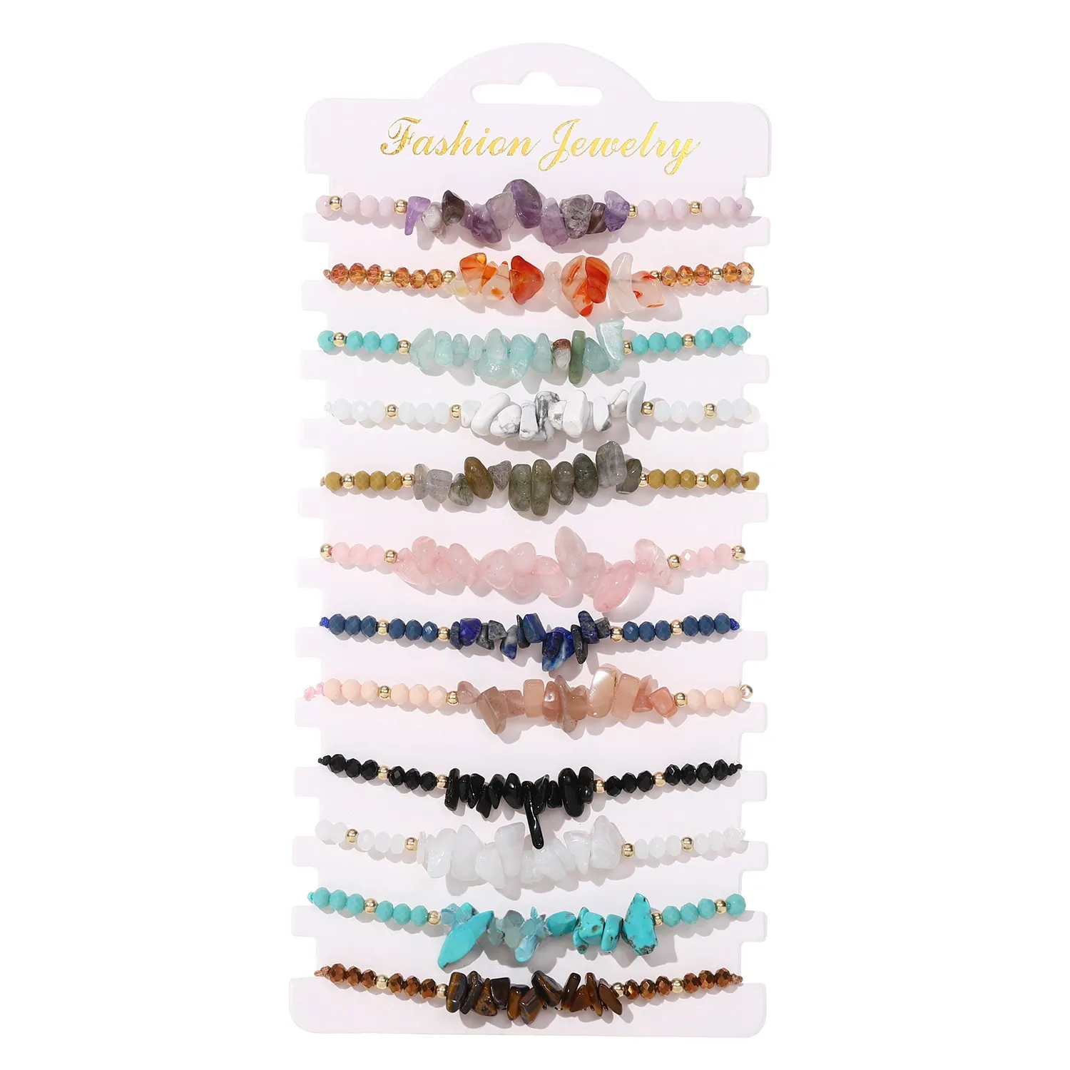 Bohemian Beaded Bracelets Natural Stone Synthetic Crystal Handmade Woven Colorful Irregular Crushed Stones Beach Ocean Jewelry Women Men Friendship
