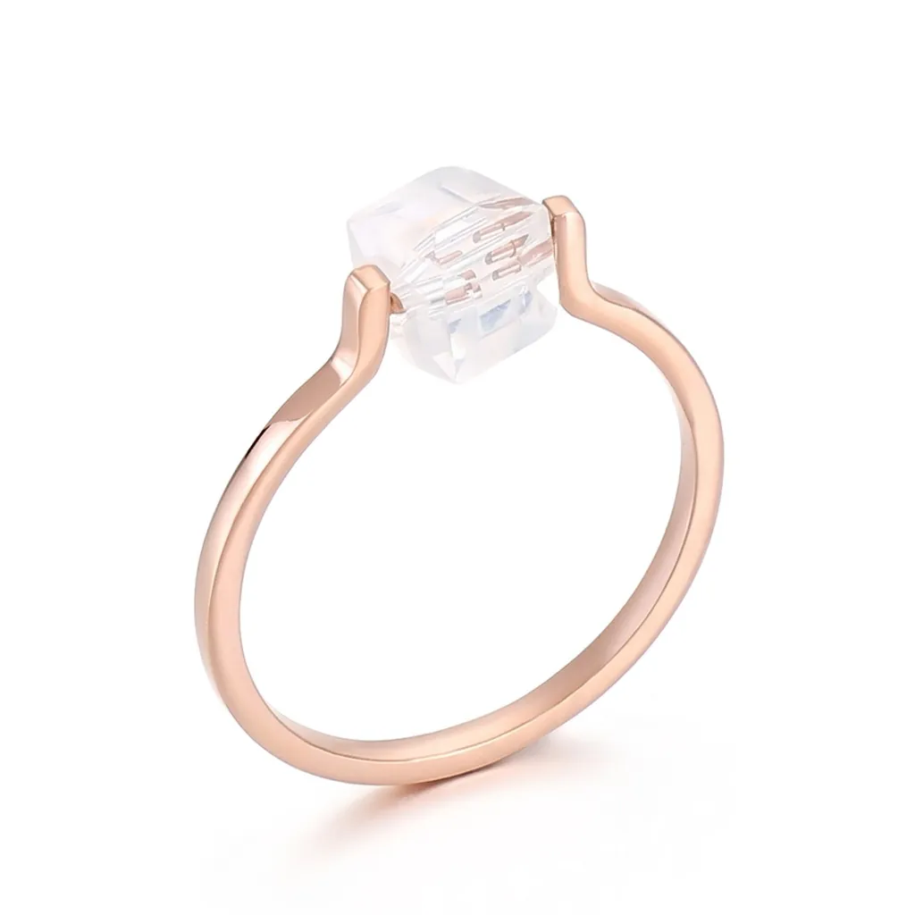 Minimalist Stainless Steel Ring With Floating Square Zircon Geometric Cube Elegant Fashion Jewelry For Women