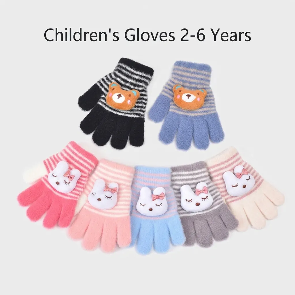Gants D'Hiver En Tricot Pour Enfants Ours Lapin Dessin Animé Tout-Petit Extérieur Thermique Rayé Moufles Pour Garçons Filles