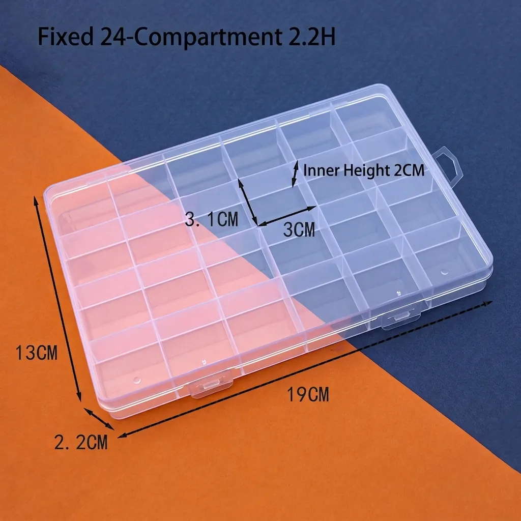 Fixed 24 Grids Clear Plastic Storage Box Transparent Jewelry Bead Organizer Box Small Parts Craft Case Container With Lid