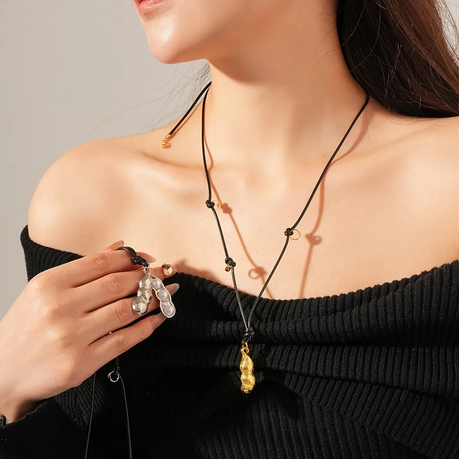 Collier Pendentif Arachide Cosse De Pois Avec Künstliche Perle D'imitation Alliage Vintage Français Longue Chaîne De Pull Femmes