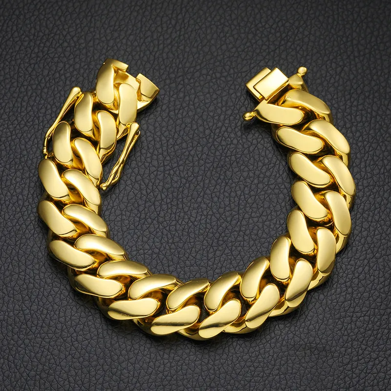 Cuban Link Bracelet 18K Gold Plated Copper Smooth Hip Hop Fashion Jewelry For Men Unisex Box Clasp Trendy