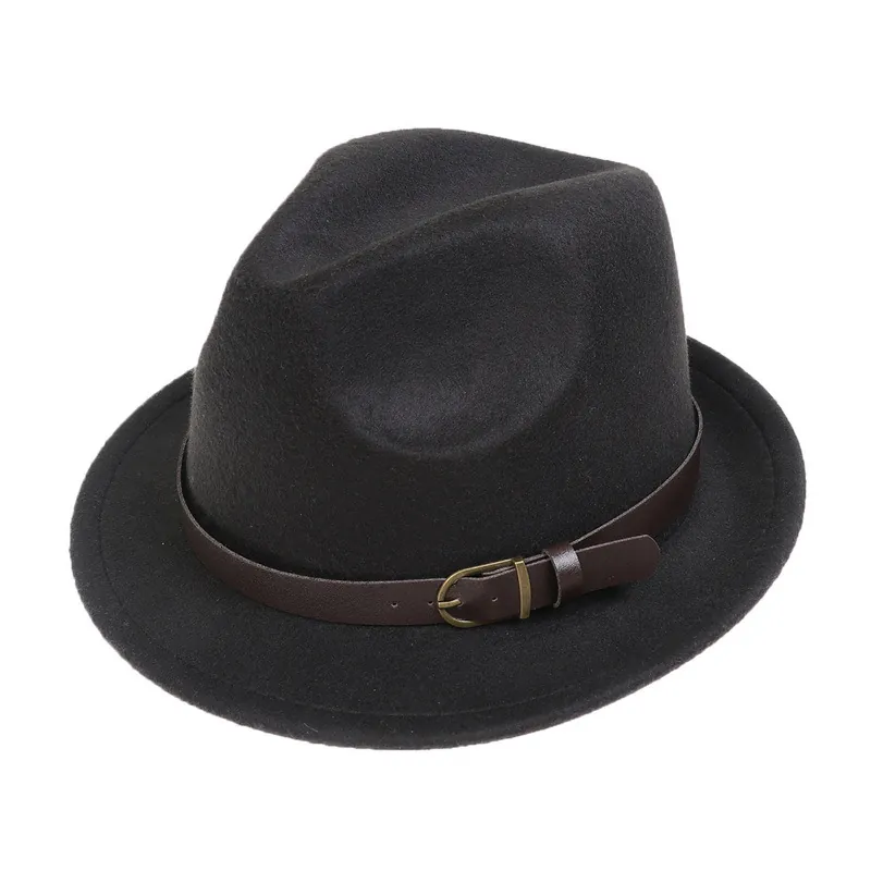 Retro Fedora Hat Polyester Felt Jazz Cap With Leather Band Metal Buckle For Men Women
