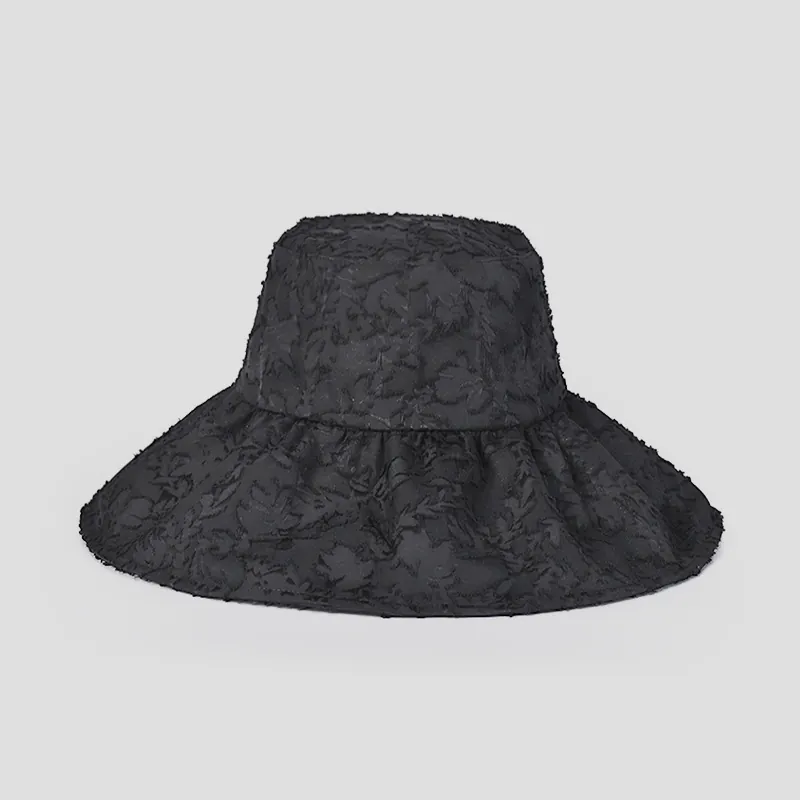 Damen Eleganter Jacquard-Spitze Anglerhut Breite Krempe Faltbar Verstellbar Sonnenschutz Sommer Strand Sonnenschirm Chic