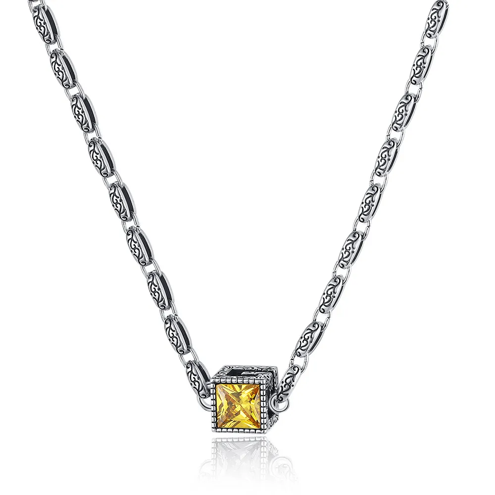 Vintage Square Cubic Zirconia Pendant Necklace For Women Copper Plated Luxury Aesthetic Jewelry